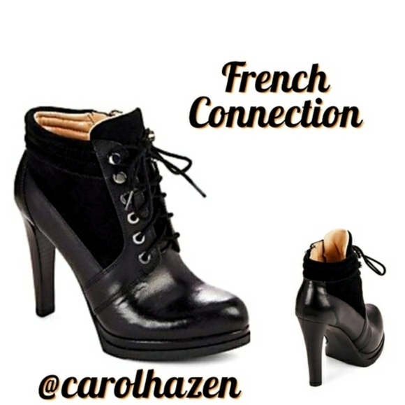 French Connection Sarina Lace Up Bootie Leather Ankle Padded Boots Mobwife Gloss - Picture 15 of 16